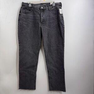 Old Navy High Rise Slouchy Straight Jeans Women 12 Charcoal Button Fly NWT